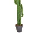 Close up of artificial green cactus plant dark coloured pot
