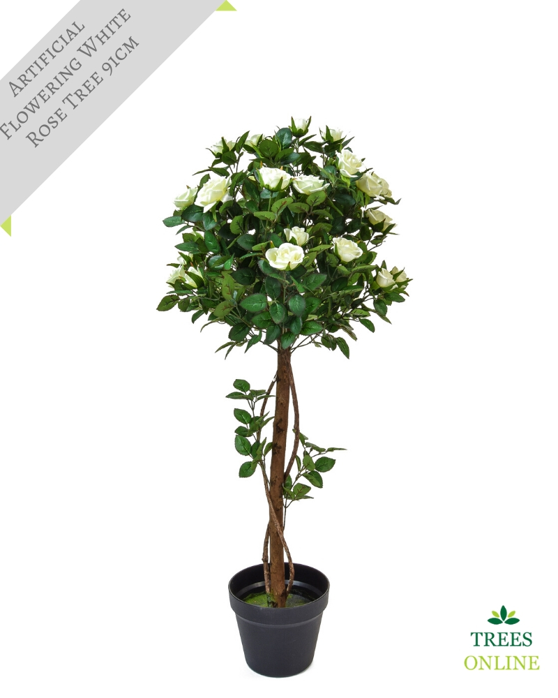 Buy our Artificial Flowering White Rose Tree Stunning & LifeLike