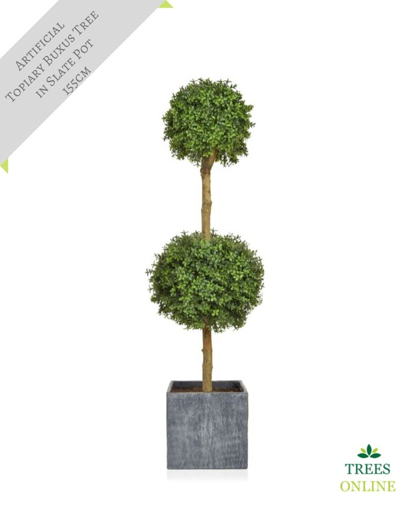 Artificial Topiary Double Ball Buxus Tree in Slate Pot 155cm Stunning