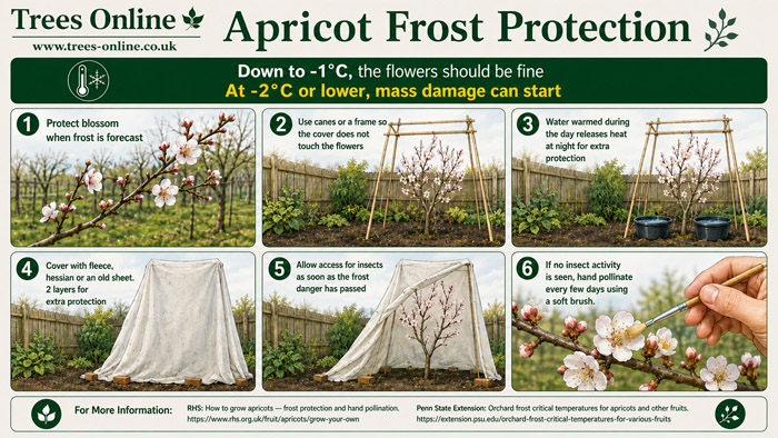 Hand pollinating apricot blossom with a soft brush to improve fruit set in cold weather