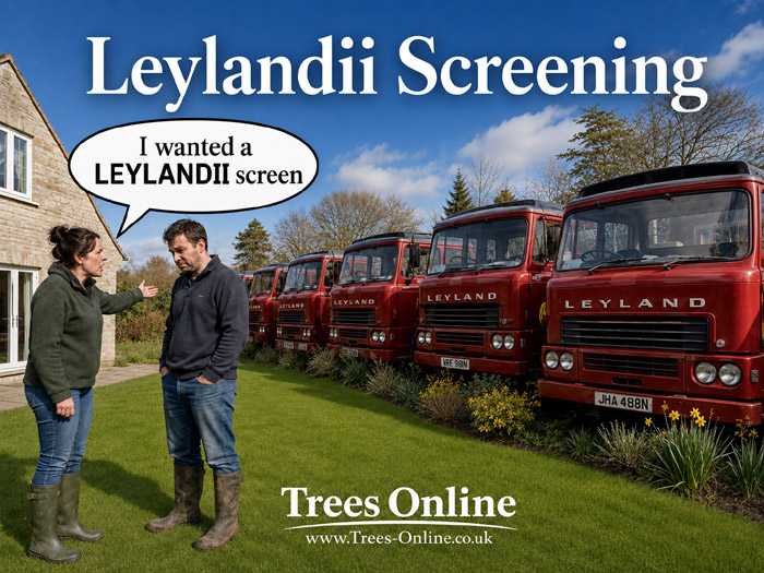 Leylandii screening - humorous Leyland truck privacy screen