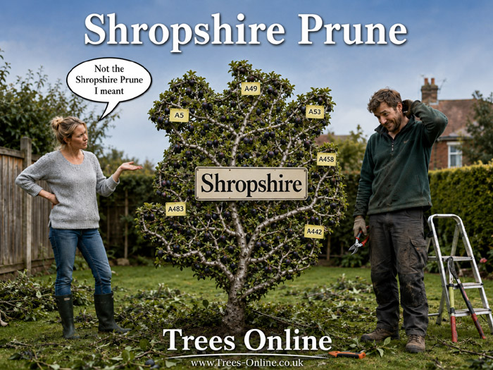Shropshire Prune damson tree shaped like the county of Shropshire