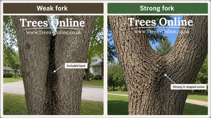 Weak fork and strong fork comparison on a walnut tree